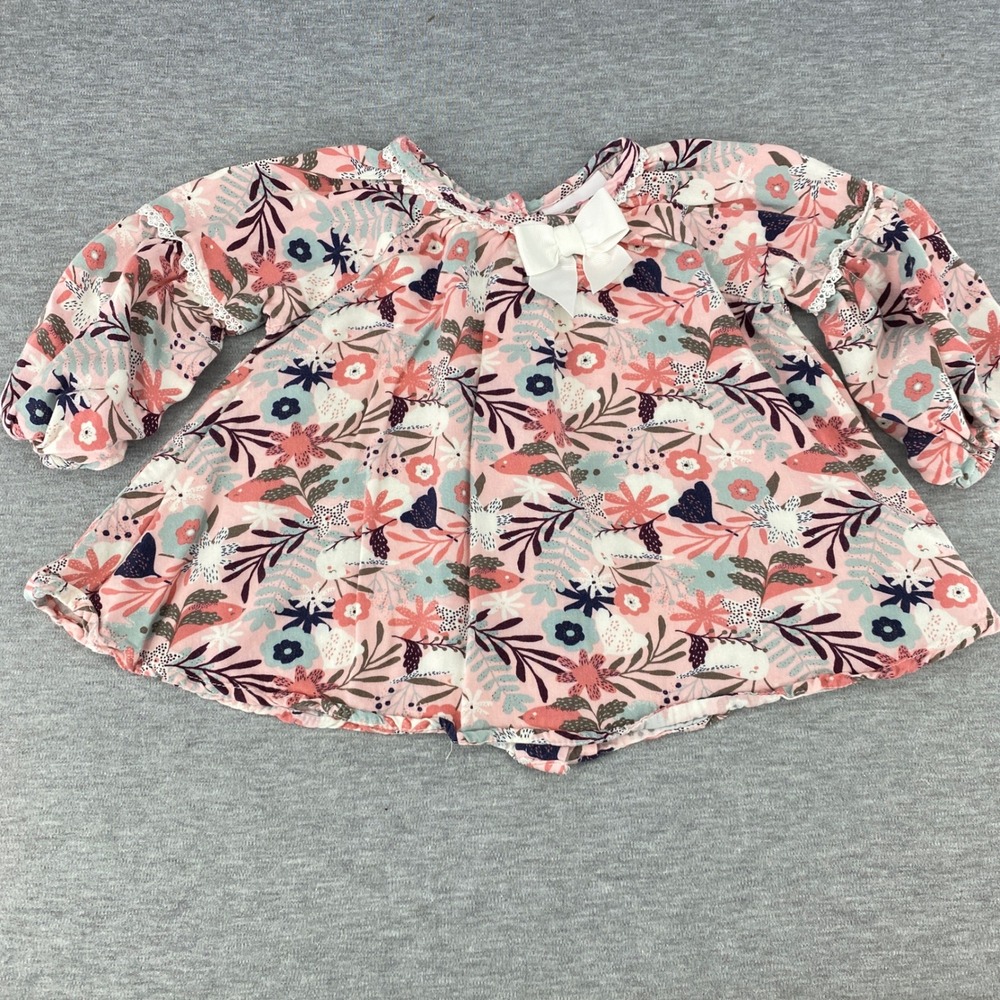 Tommy Bahama Baby Girls Pink Floral Long Sleeve Top 18 Months Bow Neck